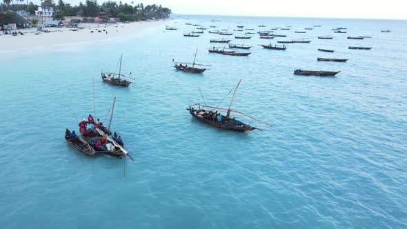 Boats in the Ocean Near the Coast of Zanzibar Tanzania Slow Motion