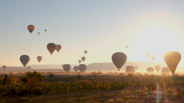 Sunrise With Air Balloons In Cappadocia