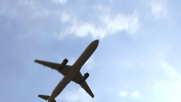 Airplane Flies Above Road Sign of Frankfurt Am Main