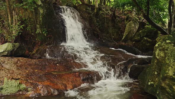 Thailand Waterfall on Koh Samui Island, Beautiful Tropical Scenery and Amazing Green Nature Rainfore