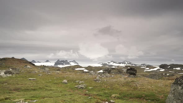 Clouds over Mountain Peaks, Norway. Timelapse