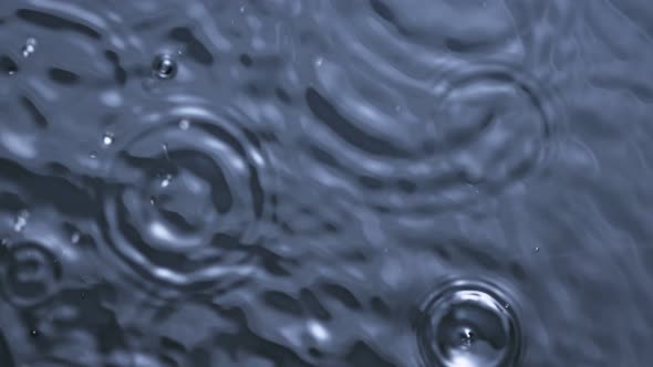 Super Slow Motion Top Shot of Water Drops Falling Into Water Surface at 1000Fps