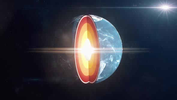 Planet Earth Opening to Reveal the Crust, Mantle and Core