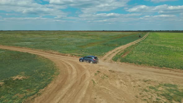 Car Driving at Countryside Way on Summer Day.