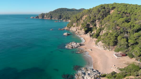 Aerial shots, beach, europe, turquoise water rock, sand, vegetation, transparent water