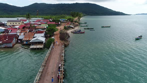 Fishing village near Sihanoukville in Cambodia seen from the sky