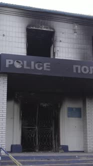 Vertical Video of a War Destroyed Police Station in Ukraine