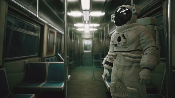 Astronaut Inside of the Old Non-modernized Subway Car in USA