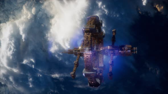 International Space Station in Outer Space Over the Planet Earth alt