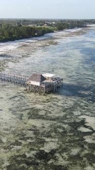 Vertical Video House on Stilts in the Ocean on the Coast of Zanzibar Tanzania