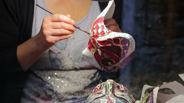 The Painting of the Venetian Mask. Close-up.