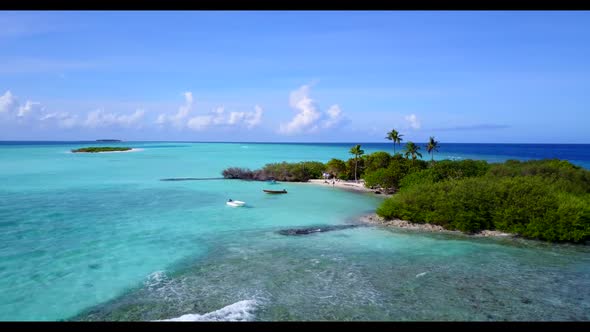 Aerial above scenery of relaxing coast beach lifestyle by clear ocean with white sand background of 