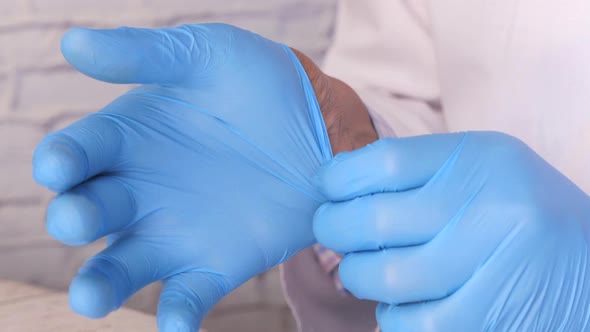 Doctor Wears Medical Gloves, Close Up