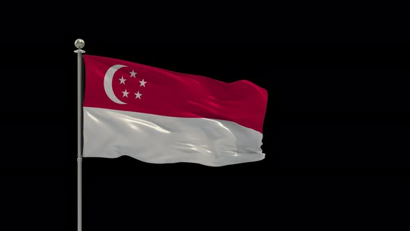 Singapore Small Flag Pole Looping  Animation Include Alpha Channel
