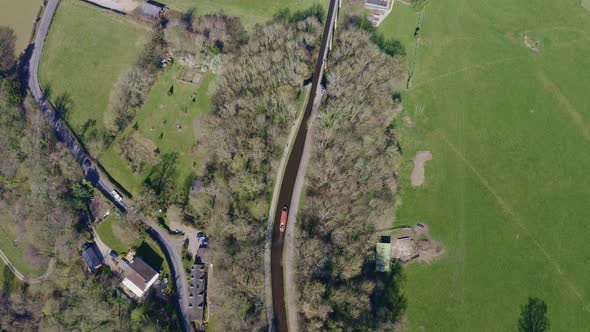 A Narrow Boat Crossing the Pontcysyllte Aqueduct famously designed by Thomas Telford,  located in th