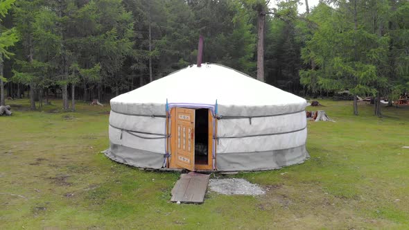 A Mongolian White Ger Tent in The Northern Mongolia Forest