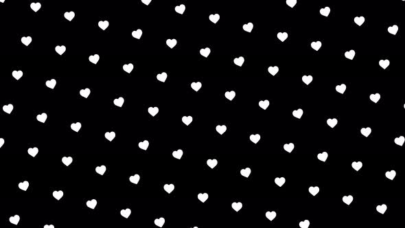 Small white hearts moving and rotating on the dark background