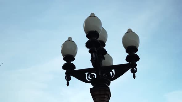 Black Street Lamp with Four Lamps at the Entrance To Moscow State University