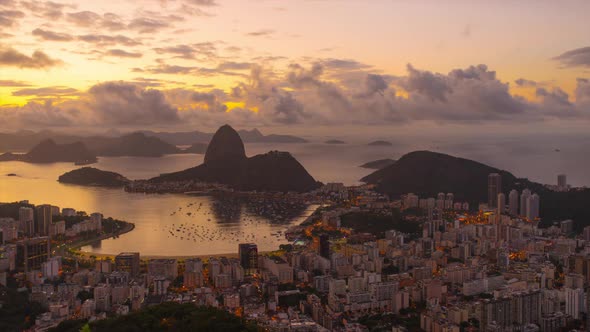 Sunrise time-lapse overlooking Rio de Janeiro and Sugarloaf Mountain.