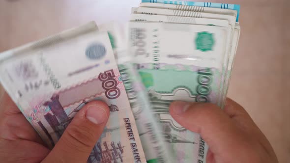 Male Hands Count Money Currency Russian Ruble