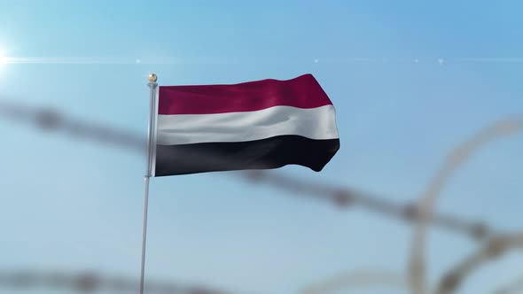 Yemen Flag Behind Border