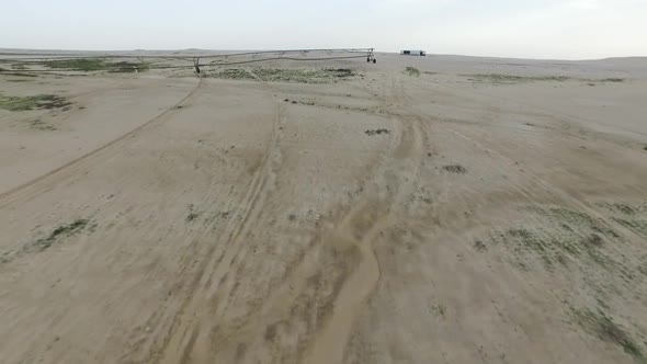 Flight Over the Dunes  Desert  And  Farming