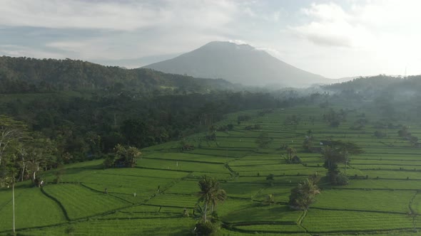 Aerial View Of Volcano Agung In Sidemen, Bali, Indonesia. Picturesque Tropical Landscape
