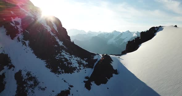 Camp from Tents on The Pass, Height 4050 M. Dawn in The Mountains. Drone Footage