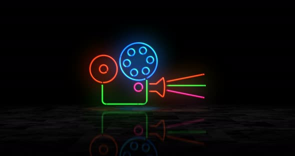 Cinema symbol glowing neon 3d lights