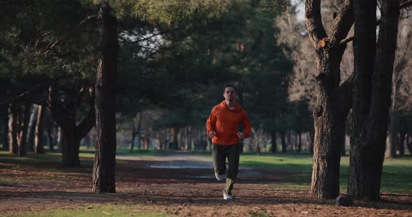 A Man Jogging Running in a Park Slow Motion