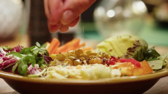 Cooking Poke Bowl Salad Closeup