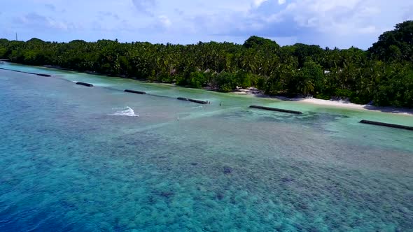 Drone view seascape of island beach by water with sand background