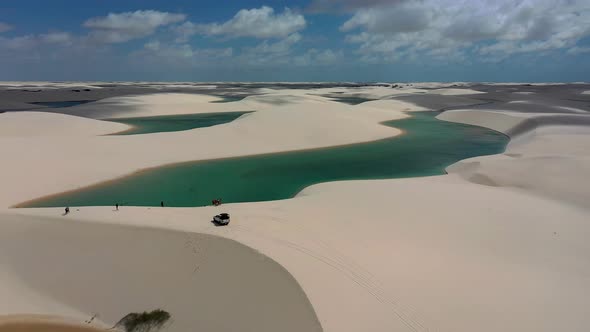 Brazilian landmark rainwater lakes and sand dunes. Lencois Maranhenses Brazil.