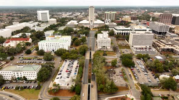 Aerial Video Apalachee Parkway Approaching State Capitol Building Tallahassee Fl