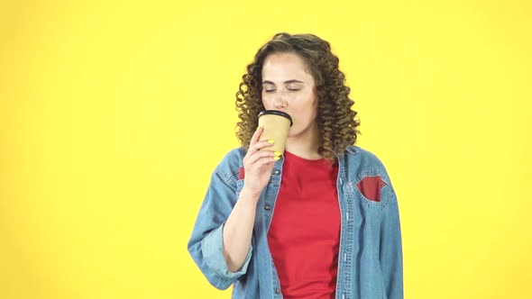 Girl Drinks Coffee and Then Feels an Aversion To Taste, Slow Motion