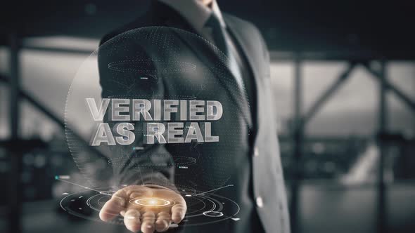 Verified As Real with Hologram Businessman Concept