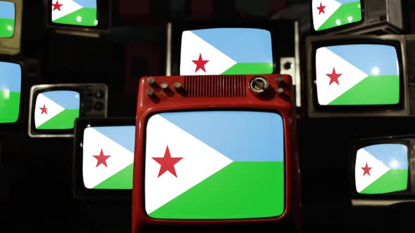 Flag of Djibouti and Retro TVs.