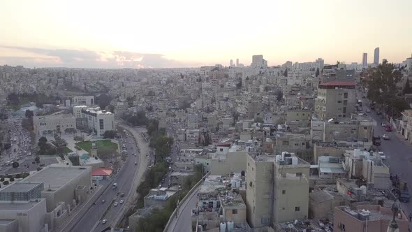 Downtown birds eye view of sunrise in Jabal Amman Jordan