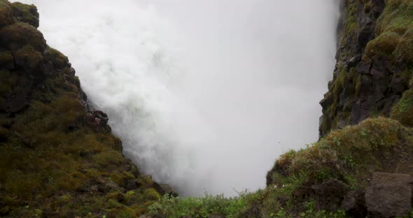 Gulfoss waterfalls in Iceland with gimbal video showing flowing water extreme close up in slow motio