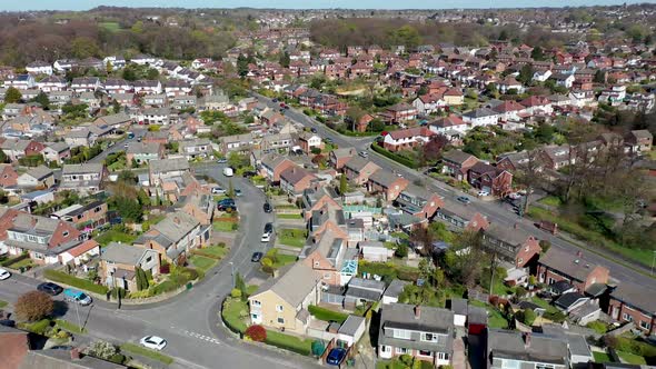 Aerial footage of the British town of Meanwood in Leeds West Yorkshire