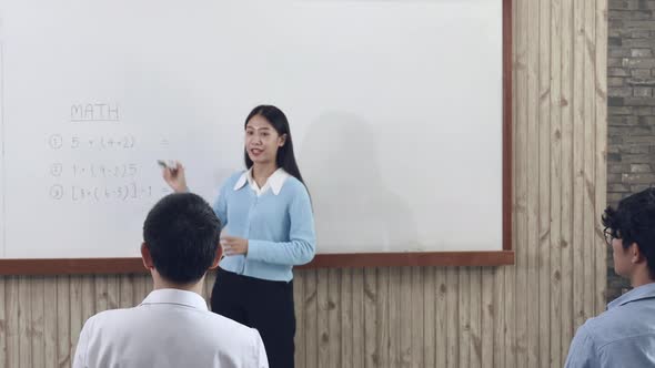 Teacher is teaching in the classroom