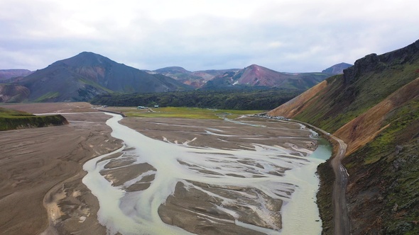 Unique landscapes of Iceland's nature. Landmannalaugar. Aerial view.