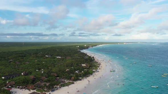 Aerial Panoramic View of the Beach in Tulum, Mexico