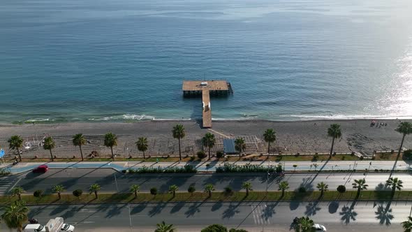 Pier by the sea aerial view Turkey Alanya 4 K