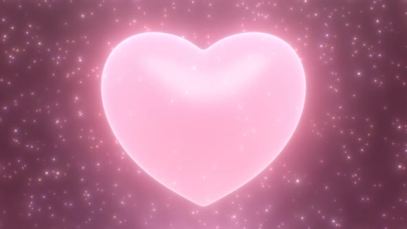 Pretty Pink Heart Beats Spinning 3D Shape in Shiny Sparkle Dust Rain - 4K