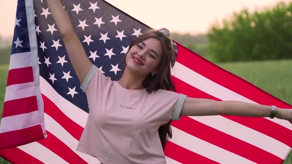 Teenager Girl with Usa Flag