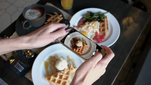 Female Hands Photographing Food By Smartphone