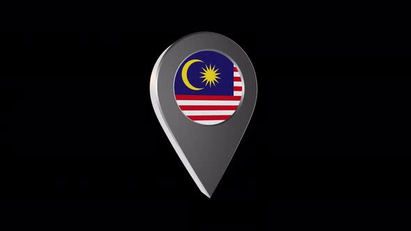 3d Animation Map Navigation Pointer With Malaysia Flag With Alpha Channel - 4K