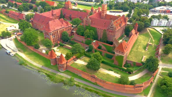 Castle fortifications of the Teutonic Order in Malbork from East. Malbork Castle is the largest cast