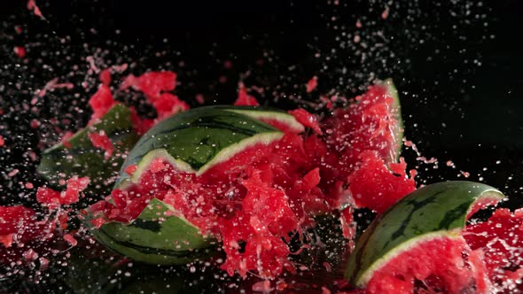 Super Slow Motion Shot of Falling and Cracking Whole Water Melon at 1000 Fps